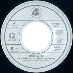 画像3: MICA PARIS / I NEVER FELT LIKE THIS BEFORE (7インチMIX) [◎中古レア盤◎なんと新品！オランダ版ジャケ7"MIX！]