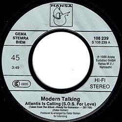 画像2: MODERN TALKING / ATLANTIS IS CALLING (7インチ) [◎中古レア盤◎お宝！ドイツ版ジャケ7"！現場向き3分52秒MIX！]