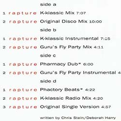 画像2: BLONDIE / RAPTURE 94 (2枚組原盤/9VER) [◎中古レア盤◎お宝！美品盤！94年REMIX版！「GURU MIX」入り！]