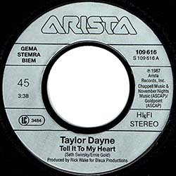 画像2: TAYLOR DAYNE / TELL IT TO MY HEART (7インチ) [◎中古レア盤◎お宝！ドイツ版ジャケ7"！インスト入り！]