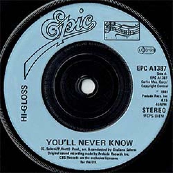 画像2: HI-GLOSS / YOU'LL NEVER KNOW (7インチMIX) [◎中古レア盤◎お宝！マニア探す「顔ジャケ」！7インチMIX！] (2)