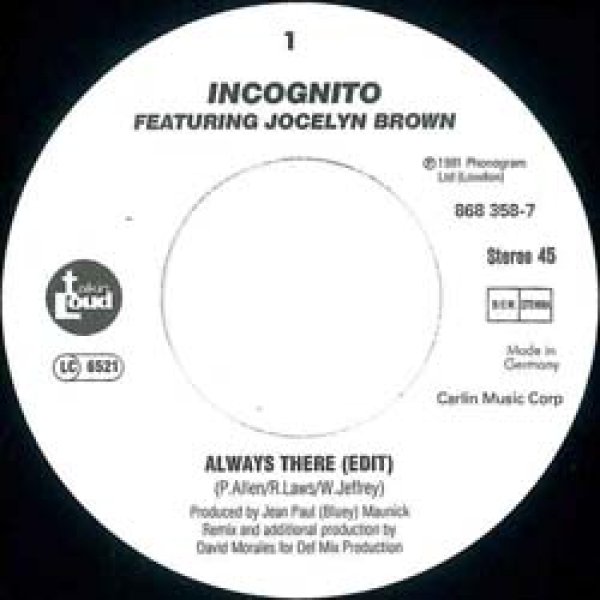 画像4: INCOGNITO / ALWAYS THERE (7インチMIX) [◎中古レア盤◎お宝！ドイツ版美ジャケ！7"MIX！] (4)