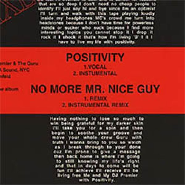 画像2: GANG STARR / NO MORE MR.NICE GUY & POSITIVITY (REMIX/全2曲) [◎中古レア盤◎お宝！少量生産ジャケ付！] (2)