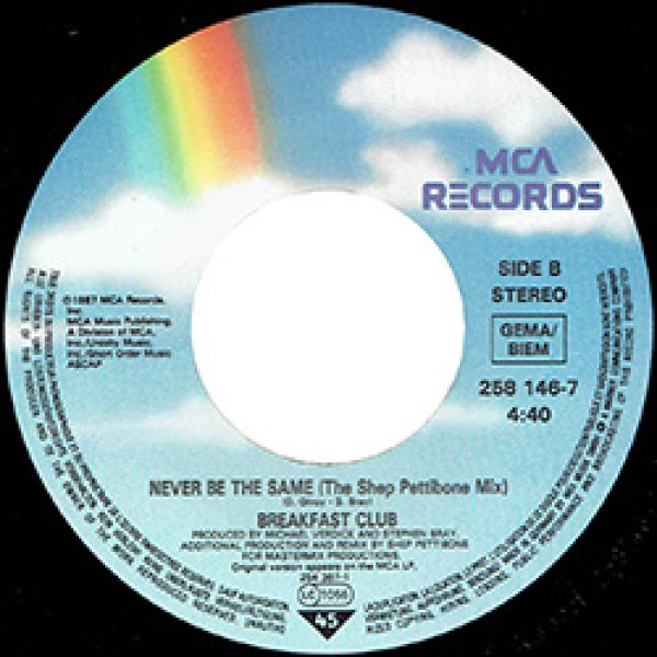 画像3: BREAKFAST CLUB / NEVER BE THE SAME (7"MIX/REMIX) [◎中古レア盤◎激レア！美品！希少ドイツ版7"MIX！哀愁マハラジャ！] (3)