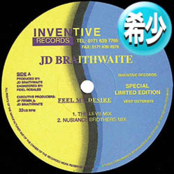 画像1: JD BRAITHWAITE / FEEL MY DESIRE (REMIX/4VER) [◎中古レア盤◎お宝！少量生産12"！隠れキャッチーR&B！] (1)