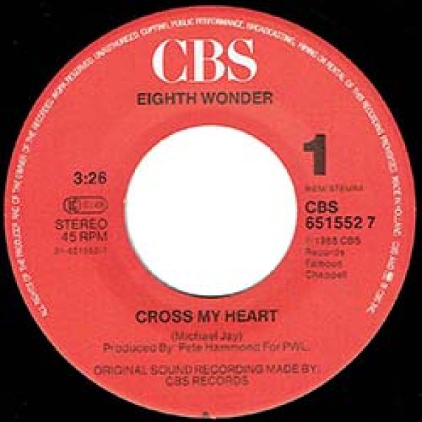 画像3: EIGHTH WONDER / CROSS MY HEART (7インチ) [◎中古レア盤◎お宝！オランダ版ジャケ7"！哀愁ポップ最高峰！] (3)