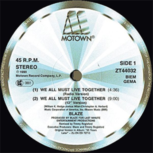 画像3: BLAZE / WE ALL MUST LIVE TOGETHER (独原盤/12"MIX) [◎中古レア盤◎お宝！ドイツ版ジャケ原盤！内容違い！] (3)