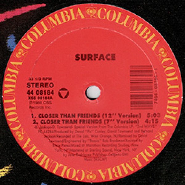 画像2: SURFACE / CLOSER THAN FRIENDS (米原盤/12"MIX) [◎中古レア盤◎お宝！本物のUS原盤！"JAZZ MX"がコレ！] (2)