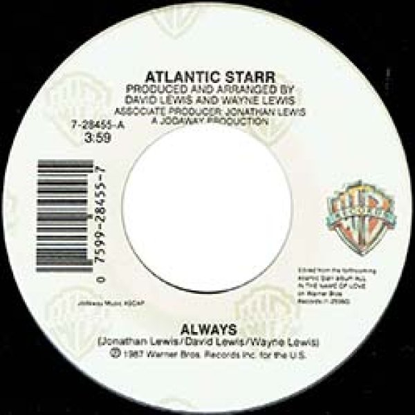 画像2: ATLANTIC STARR / ALWAYS (7インチMIX) [◎中古レア盤◎お宝！US版ジャケ！7"MIX！結婚式！] (2)