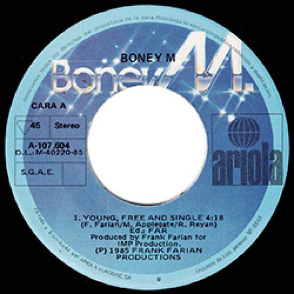 画像2: BONEY M / YOUNG, FREE AND SINGLE (7インチ) [◎中古レア盤◎お宝！スペイン版ジャケ7"！80'sハイエナ鉄板！] (2)