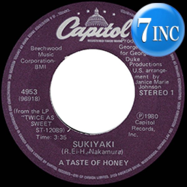 画像1: A TASTE OF HONEY / SUKIYAKI (7インチMIX) [◎中古レア盤◎お宝！本物のUS原盤7"！上を向いて歩こう！] (1)