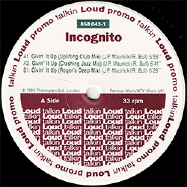 画像2: INCOGNITO / GIVIN IT UP (EUプロモ/REMIX) [◎中古レア盤◎激レア！マニア品！欧州プロモ原盤！] (2)