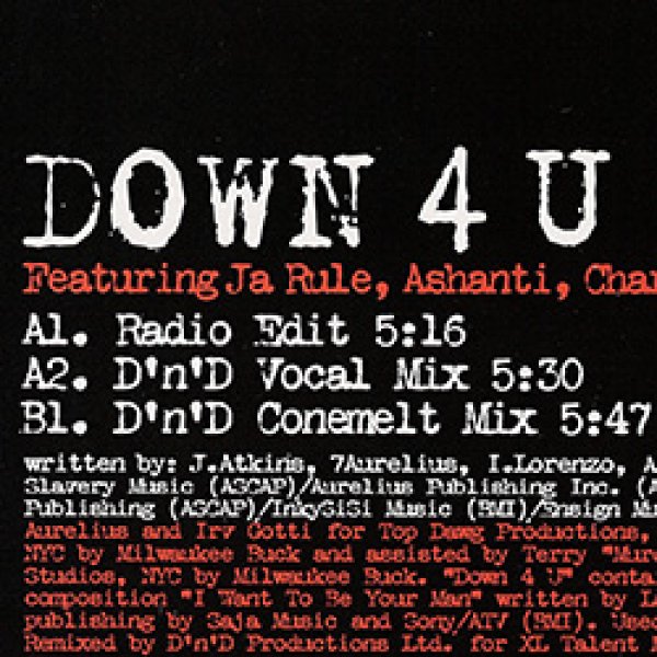 画像2: IRV GOTTI feat JA RULE, ASHANTI / DOWN 4 U (欧州原盤/REMIX) [◎中古レア盤◎お宝！ジャケ付原盤！大ヒット！] (2)
